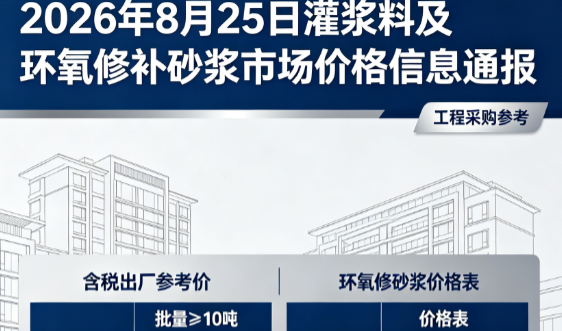 汉中2026年8月25日灌浆料及环氧修补砂浆市场价格信息通报